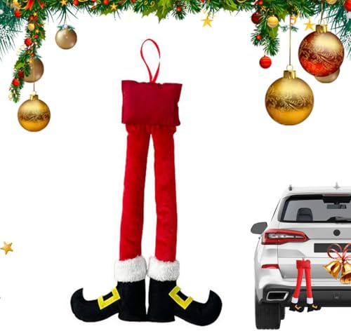 1PC Car Santa Bein Anhänger, 9,84 x 19.29 kreative personalisierte Weihnachtsfeiertags Ornamente,geeignet für die meisten Autos (rot)