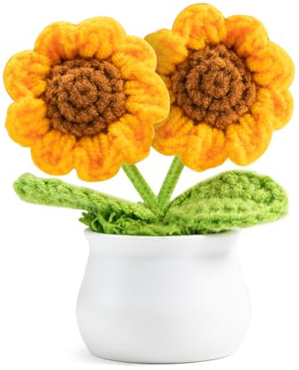 YGHSZ ﻿Handcrafted Crochet Sunflower in White Ceramic Pot, Sunflower Gifts, Artificial Sunflowers Flowers Realistic, for Room, Office, Car Decor, Gift for Women, Girls, Lover, Family.