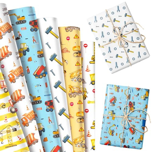 Construction Site Party Gift Bags Tissue Paper 68.58X50.8cm Gift | 12 Sheet Construction Site Party Gift Bags Tissue Paper 68.58X50.8cm Gift Wrapping Paper for Digger Car Baby Shower Birthday