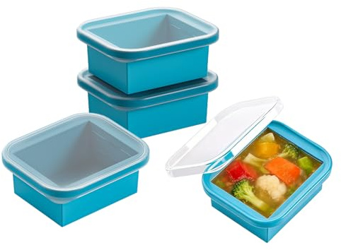 Hniuyun 4 Pack Silicone Freezer Trays with Lids - 2-Cup (500ml) Soup Storage Containers, Extra Large Ice Cube Molds for Stews, Sauces & Meal Prep, Oven & Dishwasher Safe
