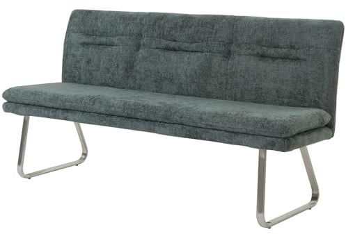 Berlinlodge Sitzbank HxBxT 93x180x58cm Sitzhöhe 51cm Lehne Stoff/Textil Chenille Edelstahl gebürstet 180cm Blau-Grün Esszimmerbank Bank Polsterbank