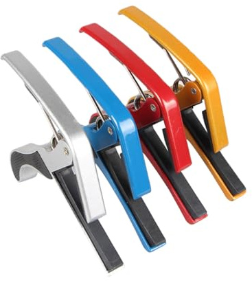 HIAKDOFT 4 Stück Gitarren Stimmgerät mit Kapodaster Plektren und Tastenhebel Clip On Kapodaster für Folk Gitarre Ukulele und Akustikinstrumente Kratzschutzfähig