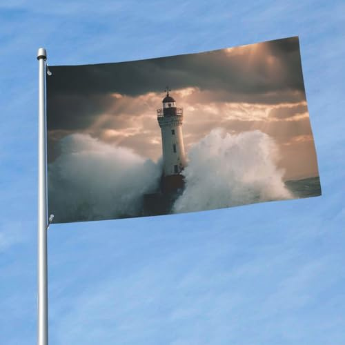 Flagge, 90 x 152 cm, doppelseitige Outdoor-Flaggen, großes Urlaubsbanner mit 2 Messingösen, Leuchtturm im Sturm, Hofflagge, ganzjährig, Willkommensgartenflaggen für Hof, Rasen, Outdoor-Dekoration