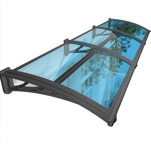 NacstarHome Auvent Marquise de Porte Exterieur, 120x180cm Toit Abri Auvent de Porte d'entrée Fenêtre Terrasse en Polycarbonate Massif Transparent Panneau Bleu, Protection Contre la Pluie