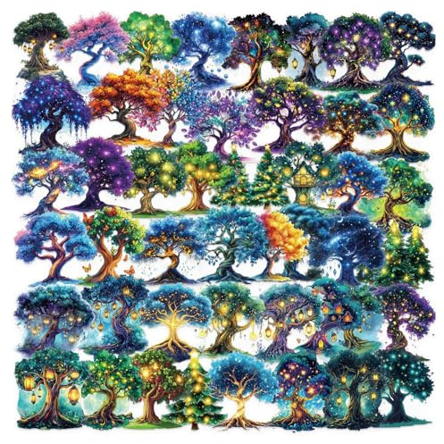 100 Stück Fantasy Baum Aufkleber, Wald Sticker Set, Aesthetic Zauberbaum Sticker für Laptop Kindle Scrapbook Journal Auto Fahrrad Koffer Helm Skateboard Motorrad, Wasserfest Transparenter PET Decals