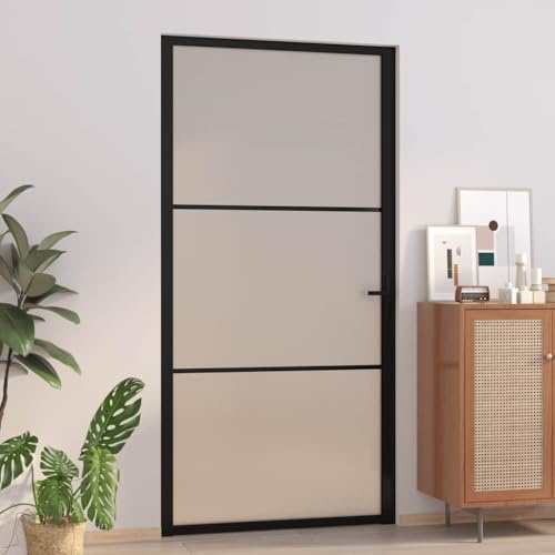 Innentür aus Hartglas und Aluminium 102,5x201,5 cm Schwarz Mattglas mit stabilem Rahmen, einfacher Einbau, inklusive Montagezubehör, zimmertüren mit zarge komplett, schiebetür komplettset
