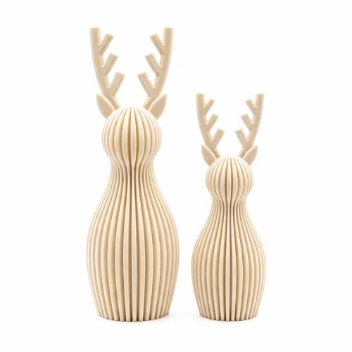 dreideko Scandi Japandi Rentier 3D Druck Deko – Minimalistische Hirsch/Elch Dekoration im skandinavischen Design – Gerippte Oberfläche – Moderne Winter- und Weihnachtsdeko (Hellbeige, klein & groß)