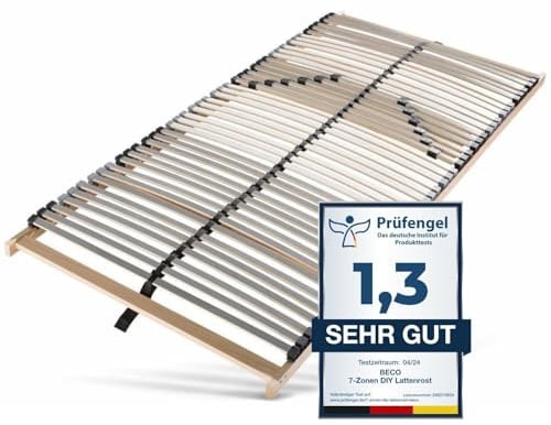 Sleepneo Lattenrost 90x200, 42 Latten, Ergonomischer 7-Zonen-Lattenrost 90 x 200 cm aus Buchenholz, Selbstmontage, hohe Traglast bis 150Kg