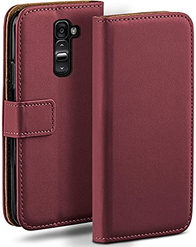 moex Book Case für LG G2 Handyhülle mit Kartenfach, Hülle klappbar 360 Grad Schutzhülle, Klapphülle Flip Case Cover, PU Leder Handytasche Lederhülle, Weinrot