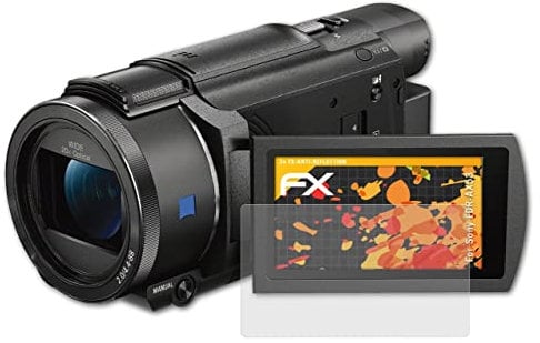 atFoliX Panzerfolie kompatibel mit Sony FDR-AX53 Schutzfolie, entspiegelnde und stoßdämpfende FX Folie (3X)