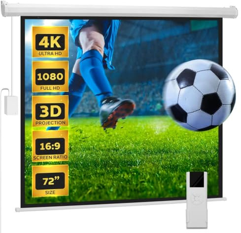 Pyle Projector Screen Pull Down Electric – 72 Inch Motorised Display for Home Cinema, Matte White Remote Controlled with Mount & Case for Home Cinema, Office or Classroom Use