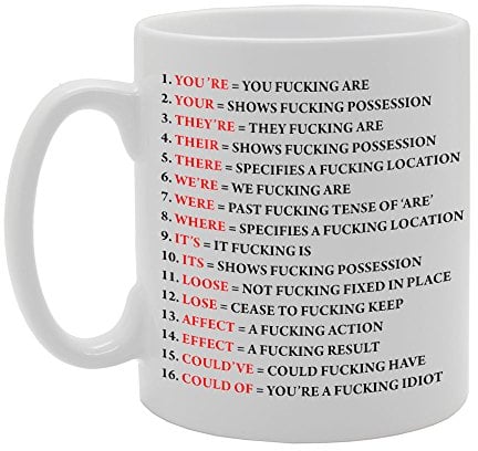 MG921 Grammar Expletive Mug Novelty Funny Gift Mug Novelty Gift Printed Tea Coffee Ceramic Mug