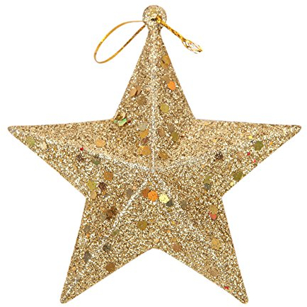 West See 6Pcs Sterne Weihnachtsdeko Christbaumschmuck Anhänger Weihnachtssterne Weihnachtsbaum Dekoration (Gold)
