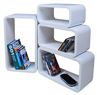 Verstärkte Vielen Farben MDF Retro Design Cube 4er Set Regal Regale Wandregal Deko Würfel CD DVD Lounge Cuben LO01 (Weiß)