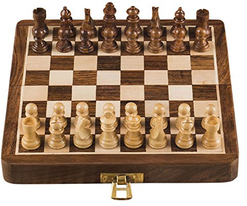 Rusticity Magnetisches Schachspiel Set aus Holz, faltbar handgefertigt | (17,8 cm)