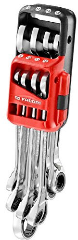 FACOM 467B.JP8 Metric Ratchet Combination Wrench Set with Inches on Portable Case, Silver, Set of 8 Pieces