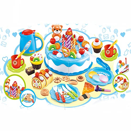 Coo11 Kids Craft Toys Singing Birthday Cake Toy, With Light and Sound. Sings Happy Birthday to You Candle can be blown out 75 PCS (Blue)