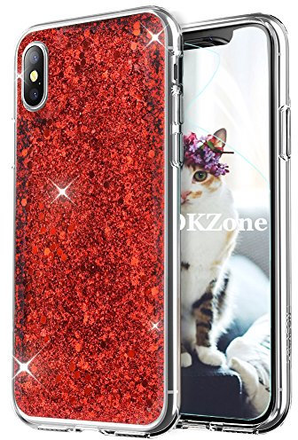 OKZone Funda iPhone X, Cárcasa Brilla Glitter Brillante TPU Silicona Parachoque Teléfono Smartphone Funda Móvil Case [Compatible con Carga Inalámbrica] para Apple iPhone X 5,8 (Rojo)