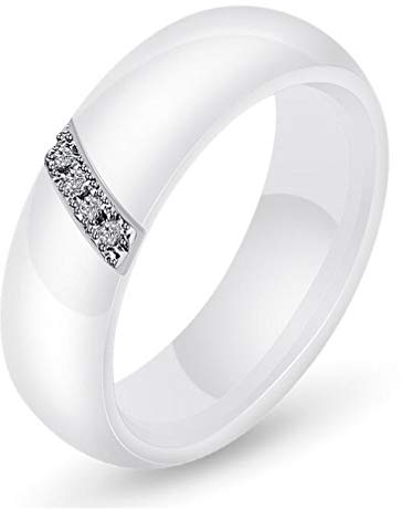 PAURO Damen Schräg Stange Zirkon Engagement Hochzeit Band Ringe Keramik Weiß Größe 62 (19.7)
