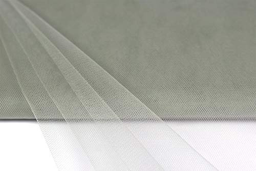 10m Tüll Stoff 150cm Tüllstoff Dekostoff Netz Tütü Fasching Mode Hochzeit Deko silber grau 077