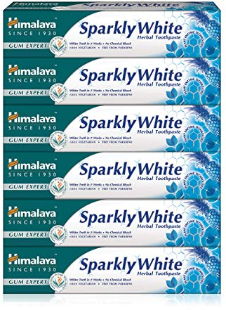 Himalaya Herbals Sparkly White Herbal Vegetarian Toothpaste for whitening teeth with advanced plague removal|Anti-inflammatory 12-Hour Germ Protection-75ml (Pack of 6)