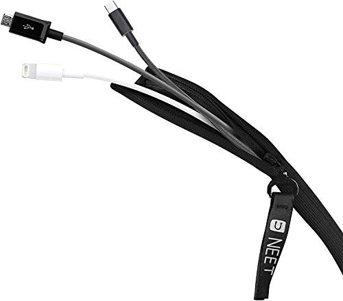 NEET 8 inch Cord Organizers, Cable Management Sleeve, Power Wire Cover Strip, Cord Hider Ties, Cable Concealer, Zippered Cord Wrap Keeper, USB Charging Wire Protector (3 Pack, Black)