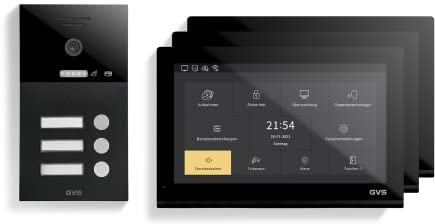 GVS - IP Video Türsprechanlage 3 Familienhaus mit Türöffner, HD Kamera, 3X 10 Zoll Monitor & App - Smarte Video Türklingel mit Kamera & Gegensprechanlage (AVS5515A)