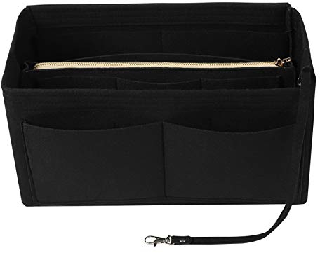 LITLANDSTAR Einfarbige Filztasche mit mehreren Fächern, große Kapazität, Make-up-Tasche für Damen, Reisen, großer Make-up-Organizer, Kulturbeutel, Aufbewahrungstasche, Handtasche, Tragetasche, Schwarz