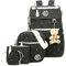 NANANA Kinder Schultaschen Set Polka Dot Leinwand Schulrucksäcke Rucksack mit Schultertasche und Bleistift-Tasche 5-teilig, 19x13x43 cm,Schwarz