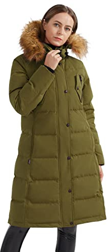 Orolay Abrigo Largo Acolchado de Chaqueta de Invierno para Mujer Martini Aceituna M