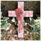 Engel Grabengel oder Kreuz Gedenkstein Grabschmuck Grabdeko Trauerherz für Grabgesteck mit 2 Starren Drähten zum Befestigen oder in die Erde Stecken (Kreuz/Rose Rost/Draht)