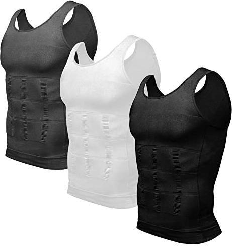 Odoland Unterhemd Herren Shapewear 3er Pack Kompressionsshirt Bauchweg Shirt Herren Body Shaper Tank Tops - grau/schwarz/weiß (Größe
