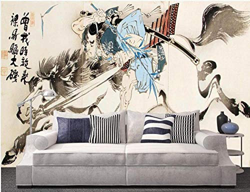 Benutzerdefinierte Wandbild 3D Tapete Japanische Tinte Ninja Pferd Samurai Wohnkultur Fototapete für Wohnzimmer 300 cm (L) × 210 cm (H)