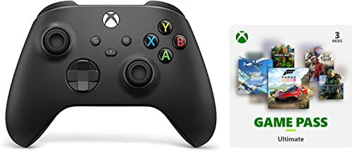 Xbox Manette sans Fil – Carbon Black + Game Pass Ultimate - 3 Mois Abonnement | Series X, Series S, One, Windows 10 & 11, Android et iOS
