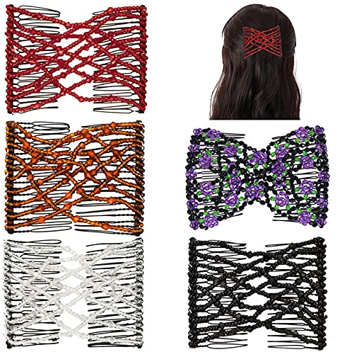 Lushly 5 Piezas Magic Hair Comb, Mágicas Pinza de Pelo Peine, Peinetas Elásticas de Pelo, Pinza Doble para Peineta, Magic Pinza para Peine de Perlas para Cabello Largo Corto y Rizado