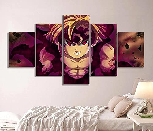 MPPSU Dragon's Sin Of Wrath Meliodas The Seven Deadly Sins Anime Wanddekoration Wohnzimmer Leinwandbild Jugendzimmer Poster Set Modern 5 Teiliges Wandbild Bedroom Decor Bilder Mit Rahmen 100 * 50 cm