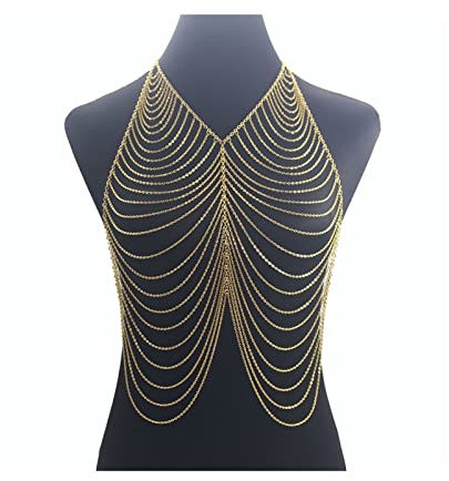 QINGGANGLING999 Body Chains Luxury Multilayer Metal Tassel Gold Color Sexy Women Harness Bra Belly Waist Fashion Costume Chain Bra Dress Bikini Body Jewelry Body Link