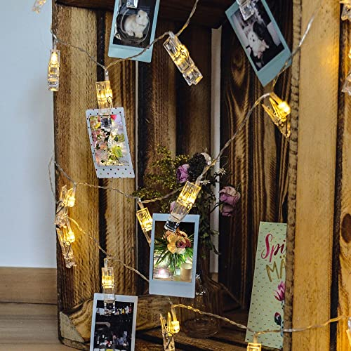 hellum LED Foto Clip Lichterkette, 40 LED warmweiß Lichterkette mit Klammern für Fotos, USB oder Batterie (3xAAA nicht inkl.), für Innen, Valentinstag Dekoration 150360