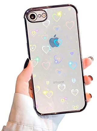 Ownest Compatible with iPhone SE 3 2020,iPhone 7/8/SE 2020 Case with Clear Glitter Heart Pattern for Women Girls Fashion Soft Flexible Durable Slim TPU Cases for iPhone 7/8/SE 3-Black