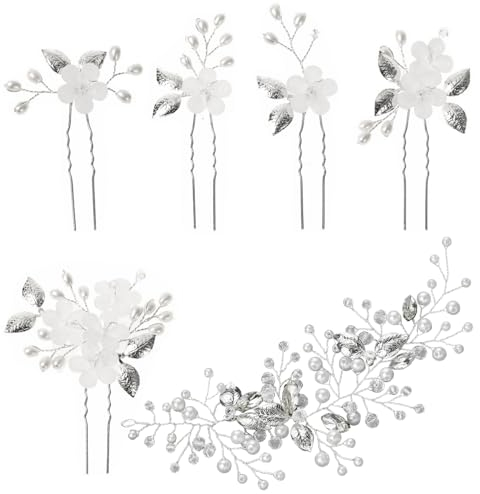 Zasvec Accessoire Cheveux Mariage Pince Cheveux Mariage Epingle à Cheveux Cristal Vignes Fleur Feuille Headpieces pour Marriage Soirée Anniversaire Argent 6 pièces