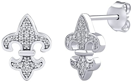 SILVEGO Damen Ohrringe aus 925 Sterling Silber Heraldische Lilie mit SILVEGO® Brilliance Zirconia Ohrstecker