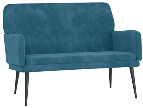 vidaXL Sitzbank, Bank Polsterbank mit Rückenlehne Armlehne, Sofa Flurbank für Wohnzimmer, Garderobenbank Metallgestell, Modern, Blau Samt