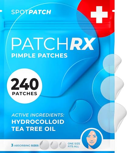 PatchRx Pimple Patches for Face (240 Patches), Hydrocolloid Acne Patches with Tea Tree Oil, Pimple Stickers - Acne Pimple Patches For Face - Zit Patches
