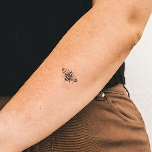Inkster® Biene mit Kreis Tattoo | Temporäres Tattoo mit EU-Kosmetikzertifizierung | wasserfest + vegan | revolutionäres 2-Wochen-Tattoo | Fake Tattoos und Klebetattoos für Erwachsene