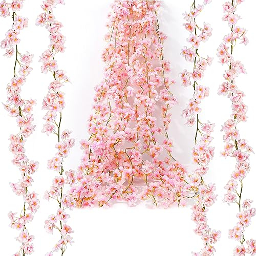 Guirlande de Fleurs de Cerisier Artificielles, 4 Pièces Guirlande Fleurs Artificielles Deco, Fausse Fleur de Cerisier en Soie à Suspendre pour Décoration de Maison Mariage Fête Jardin