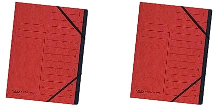 Original Falken Premium Ordnungsmappe. Made in Germany. Aus extra starkem Colorspan-Karton DIN A4 7 Fächer und 2 Gummizüge mit Organisationsdruck rot Ringmappe Register-Mappe (Packung mit 2)