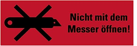 Aufkleber Verpackungs-Kennzeichnung „Nicht mit dem Messer öffnen“ Schild Folie, rot | Größe wählbar Made in Germany, Größen Name: 10x30cm