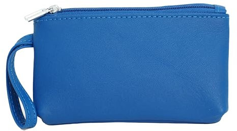 BAWAKO Portamonete in vera pelle con due scomparti con cerniera, portafogli per monete, Blu, L, Classico