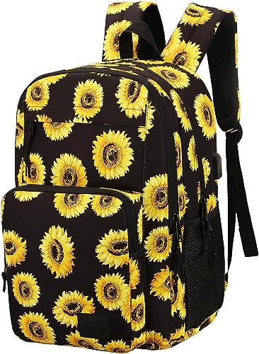 KEOFID Classic Travel Backpack for Men and Women, Anti Theft Laptop Backpack with USB Charging port, Large Bag for College(Sunflower)