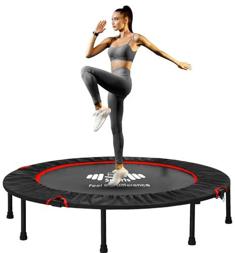 FK Sports 40/48 Foldable Fitness Mini Trampolines, Rebounder Trampoline for Adults, Indoor Trampoline with Adjustable Handle for Body Exercise Workout, Max Load-140KG (40 Without Handle Black)